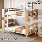 Bellemave® Metal Bunk Bed with Ladder and Full - Length Guardrail, Storage Space(Convertible) - Bellemave